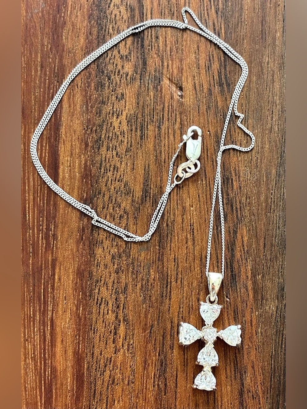 Sterling Silver Crystal Cross Pendant Necklace 925 Pendant 18” Chain